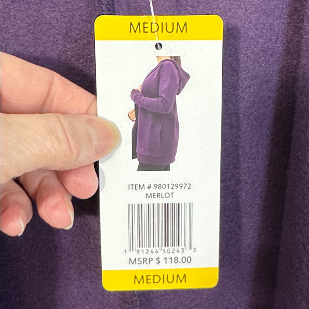 Active Life Jacket Purple Hooded Open Front Fleece Lined in Size M NWT - Picture 10 of 12